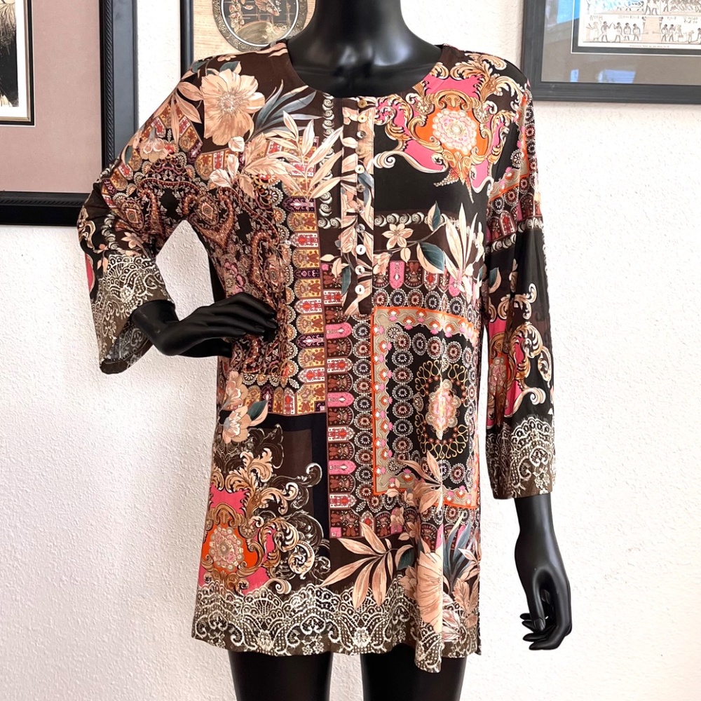 Johnny Was Stretch Tunic, Flora Lace Button Front, Size L, NWT - Picture 5 of 7